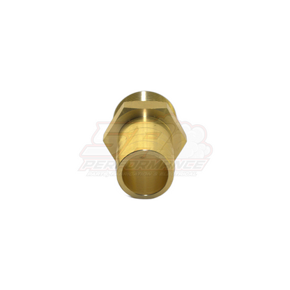 Brass 1 inch male NPT to 25mm barb fitting angled view showing hexagon body, threaded end and ribbed barb tail