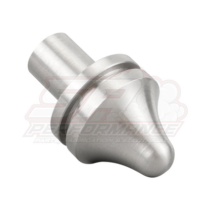 BEVINSEE stainless steel clutch pivot pin angled view showing machined shaft and conical bearing surface for BMW E36 E46 E90 E39 E60 F10 F30