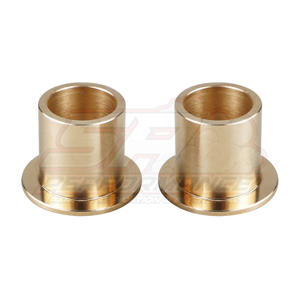 Pair of bronze pedal bushings for BMW E36 E46 Z3 Z4 showing flanged design and machined bore detail