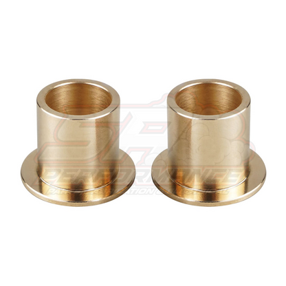 Pair of bronze pedal bushings for BMW E36 E46 Z3 Z4 showing flanged design and machined bore detail