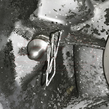 Close-up of BEVINSEE stainless steel clutch pivot pin installed in BMW E36 E46 E90 E39 E60 F10 F30 clutch fork mechanism showing metallic finish and OEM fitment