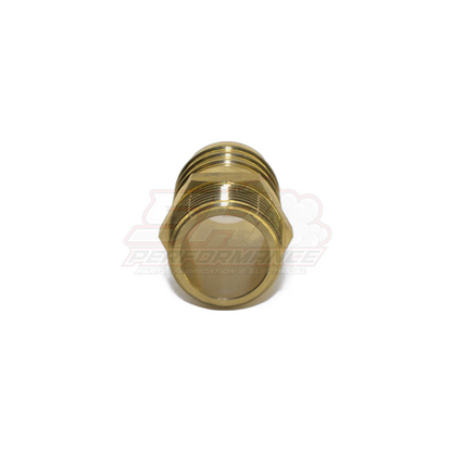 3/4 inch male NPT to 25mm 1 inch barb brass fitting showing threaded end with hex body and smooth barb tip