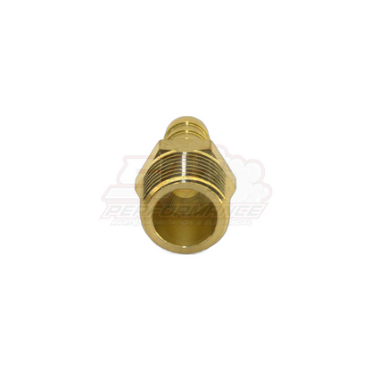 3/8 inch male NPT to 6mm barb brass fitting angled view showing threaded exterior and hollow barb end
