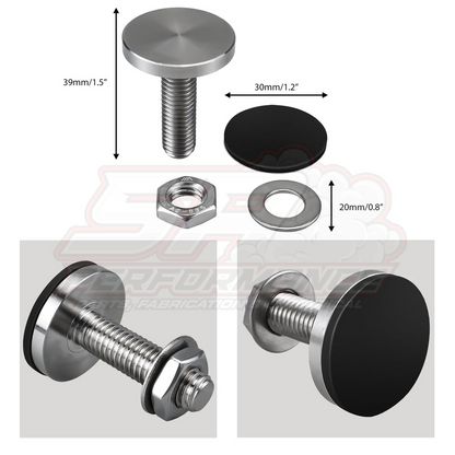 Assembled BEVINSEE short clutch stop showing 39mm stainless bolt with black rubber cap, hex nut, washer and dimensions for BMW E46 E36 E30 E39 Z3