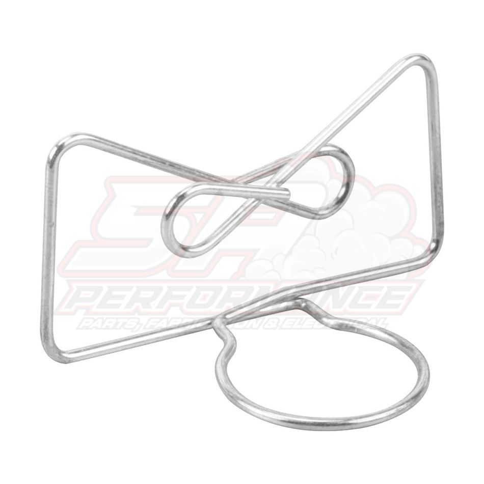BEVINSEE clutch release arm spring in steel wire showing bent wire construction with triangular frame, hooked ends and circular loop fitting BMW E36 E46 E90 E92 E82 E87 Z4 E60 F30 F32 F80 F20 models