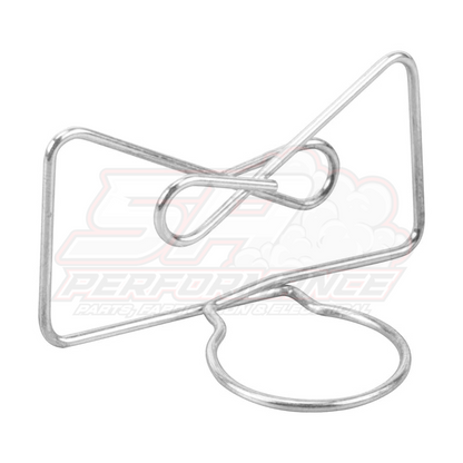 BEVINSEE clutch release arm spring in steel wire showing bent wire construction with triangular frame, hooked ends and circular loop fitting BMW E36 E46 E90 E92 E82 E87 Z4 E60 F30 F32 F80 F20 models