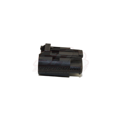 Black 2-pin Bosch Euro style connector housing shown from angled front view with locking tab visible