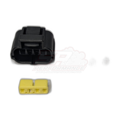 Toyota TPS 4-pin connector for 1UZFE 1JZ 2JZ showing black housing with open terminal view and yellow insulator block