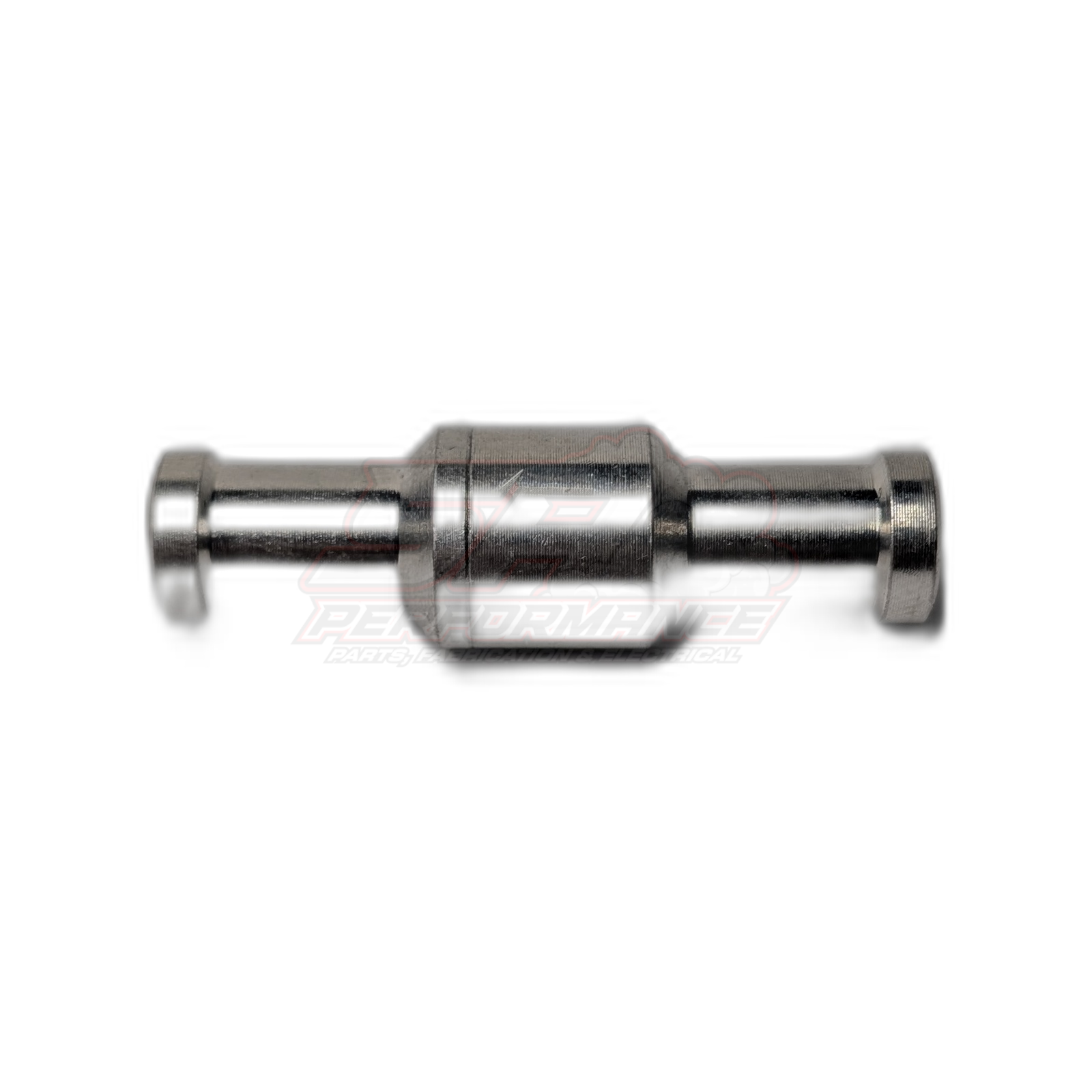 Side profile view of 10mm aluminium inline one way check valve showing polished metal body with barbed fittings at both ends
