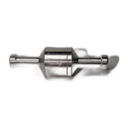 6mm aluminium inline one way check valve with barbed fittings side view showing polished anodised body and dual 6mm connections