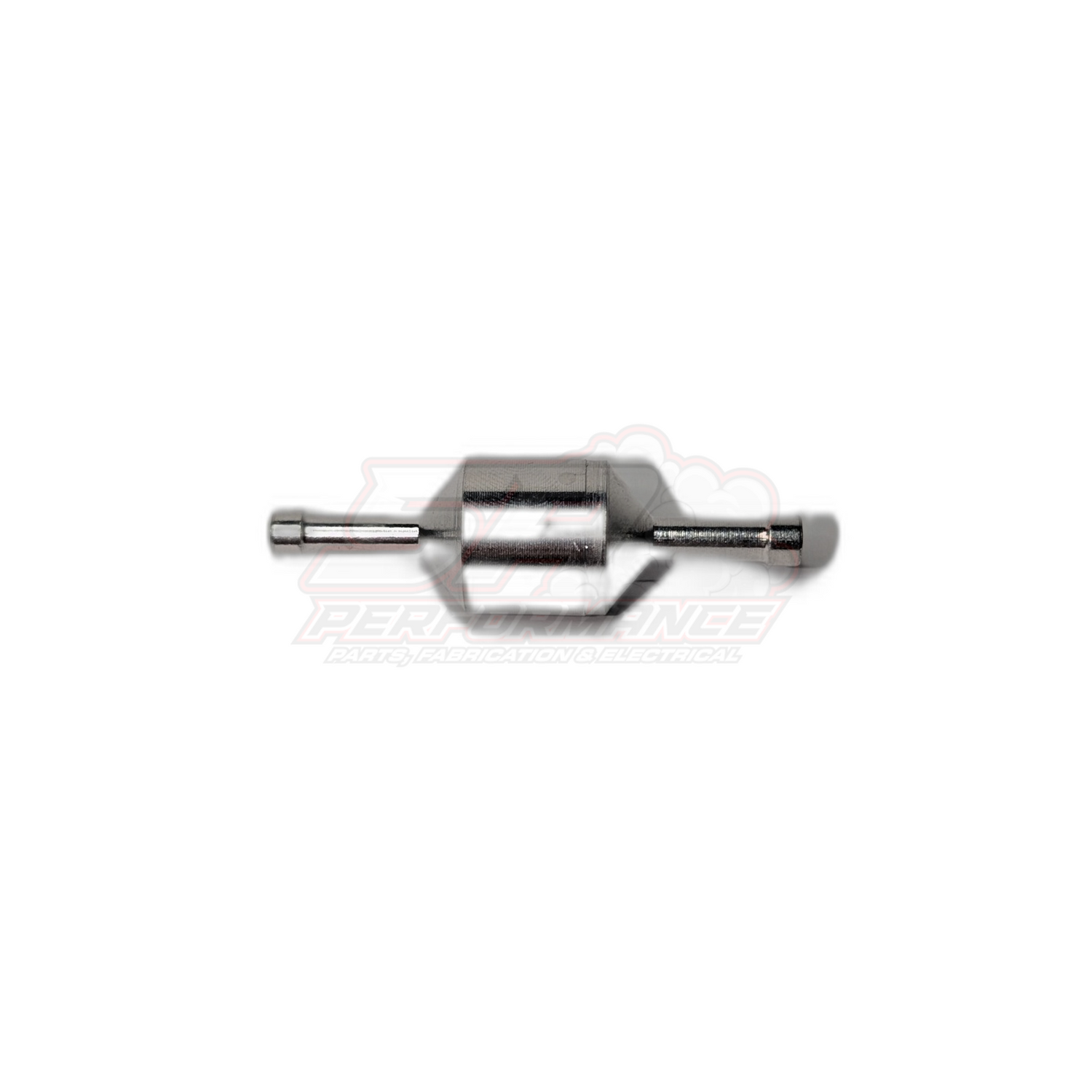 4mm aluminium inline one way valve side view showing polished body and barbed fittings on both ends