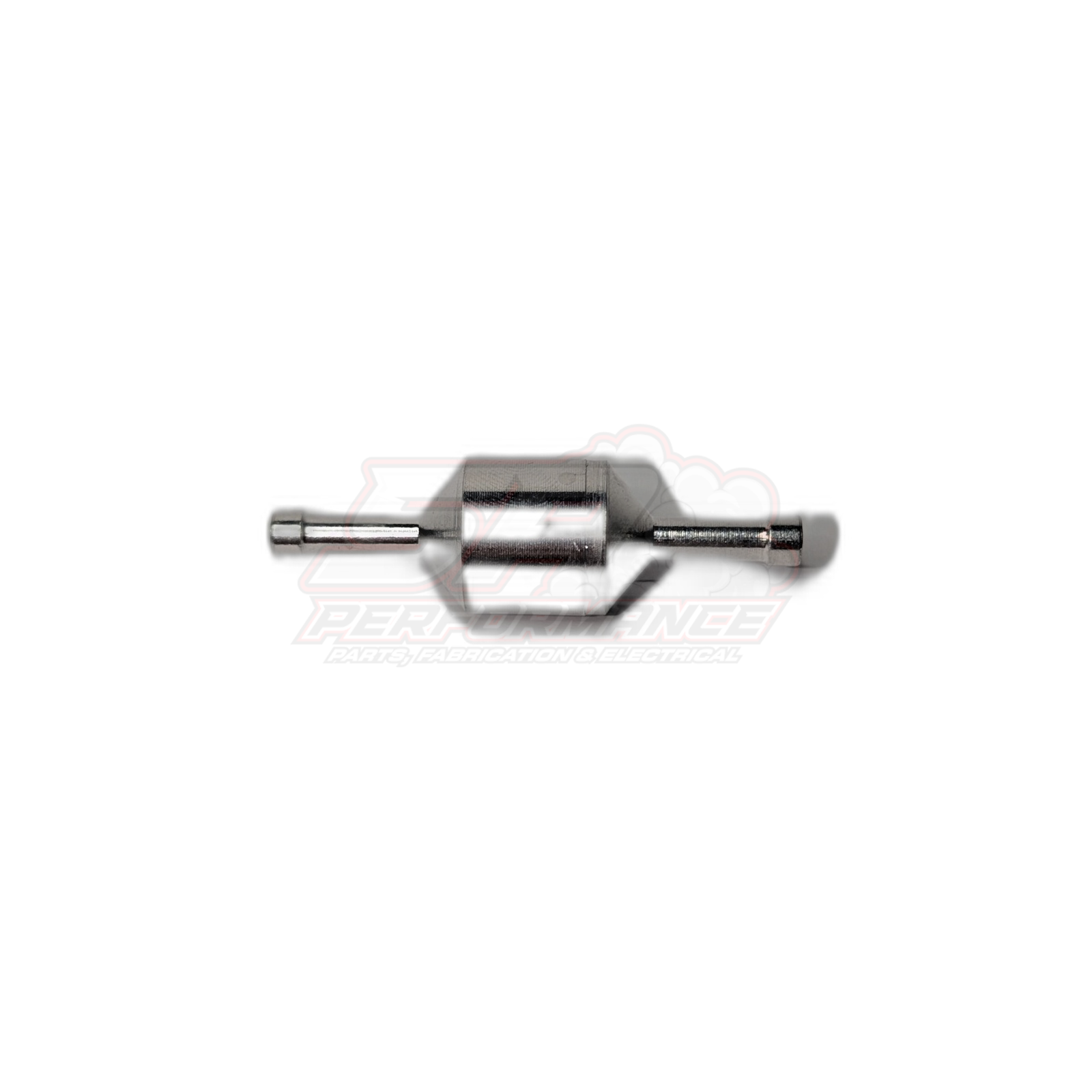 4mm aluminium inline one way valve side view showing polished body and barbed fittings on both ends