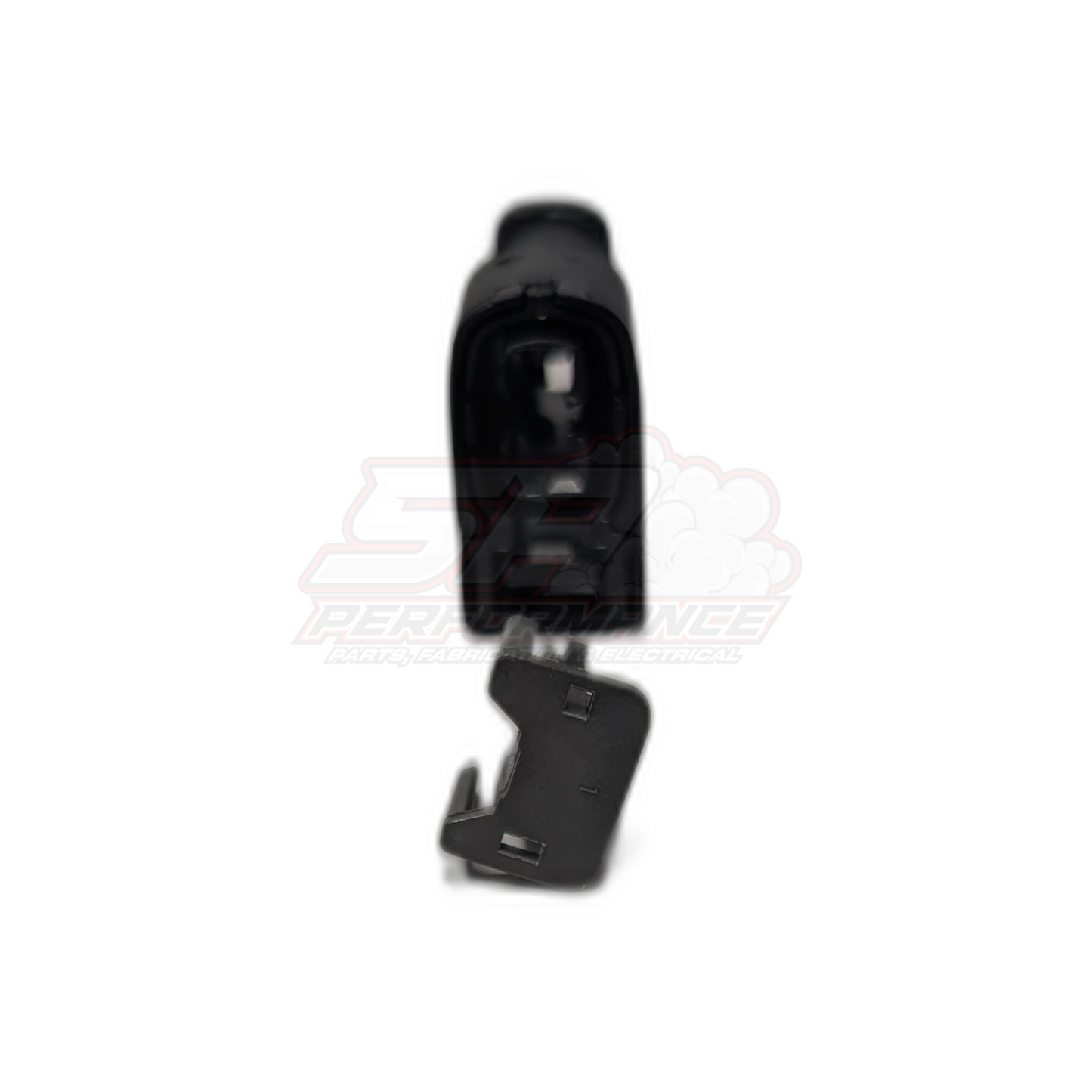 Toyota 2 pin Denso ignition coil connector with black housing and wedge lock tab, terminals visible inside cavity