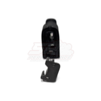Toyota 2 pin Denso ignition coil connector with black housing and wedge lock tab, terminals visible inside cavity