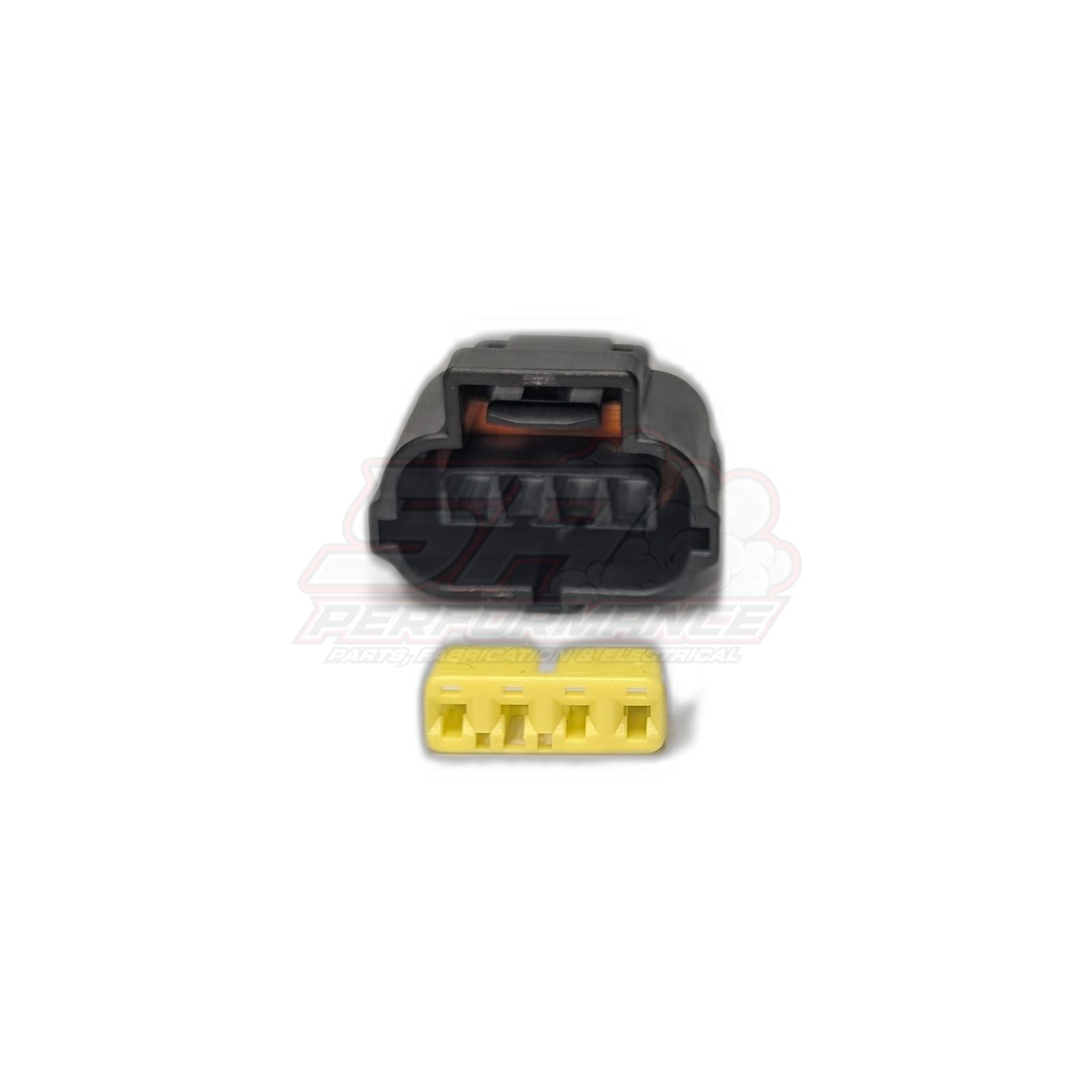 Black 4-pin Toyota TPS connector housing with yellow terminal insert shown separated, compatible with 1UZFE 1JZ 2JZ throttle position sensor