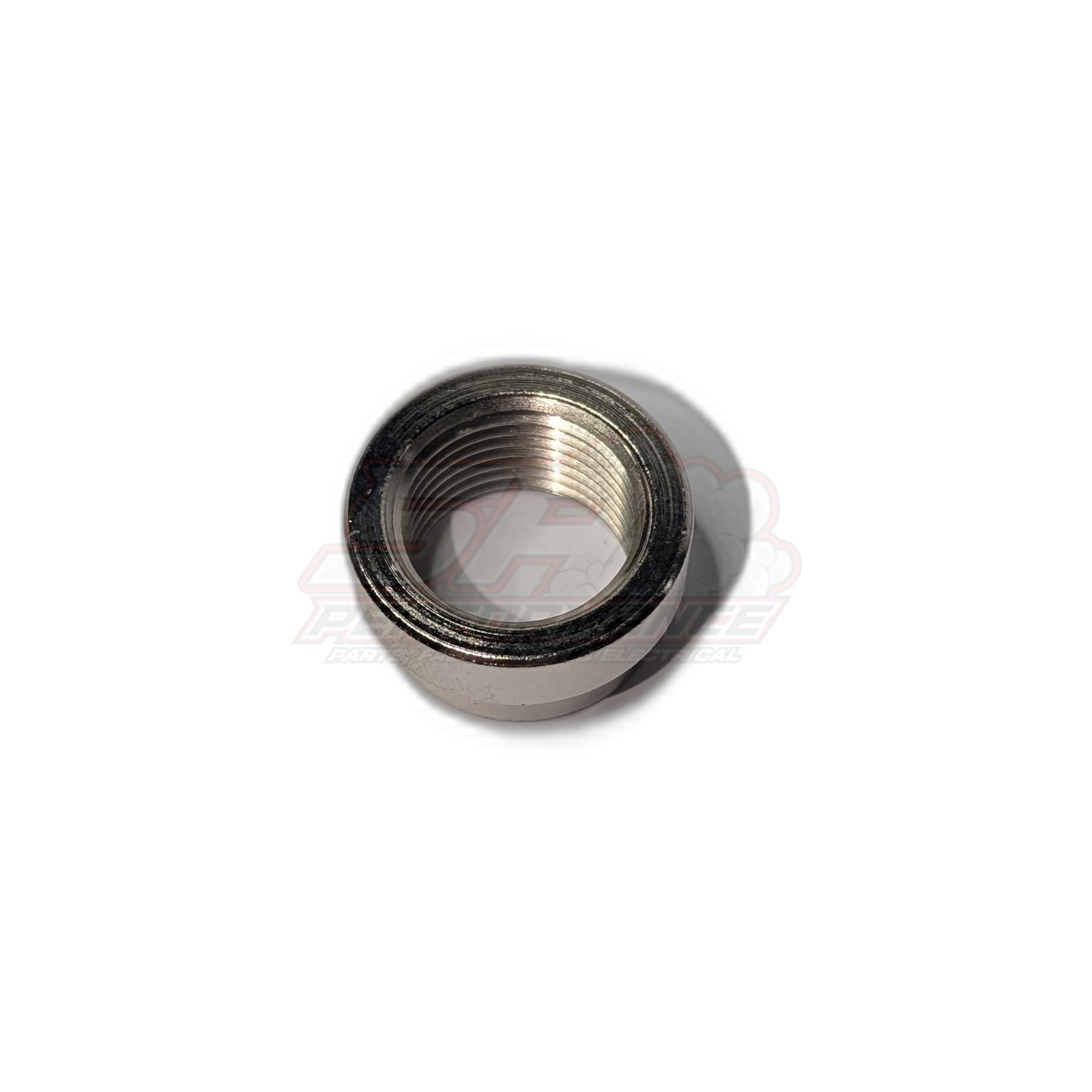 M18x1.5 O2 lambda sensor bung angle view showing internal stepped threads and exterior weld flange in mild steel