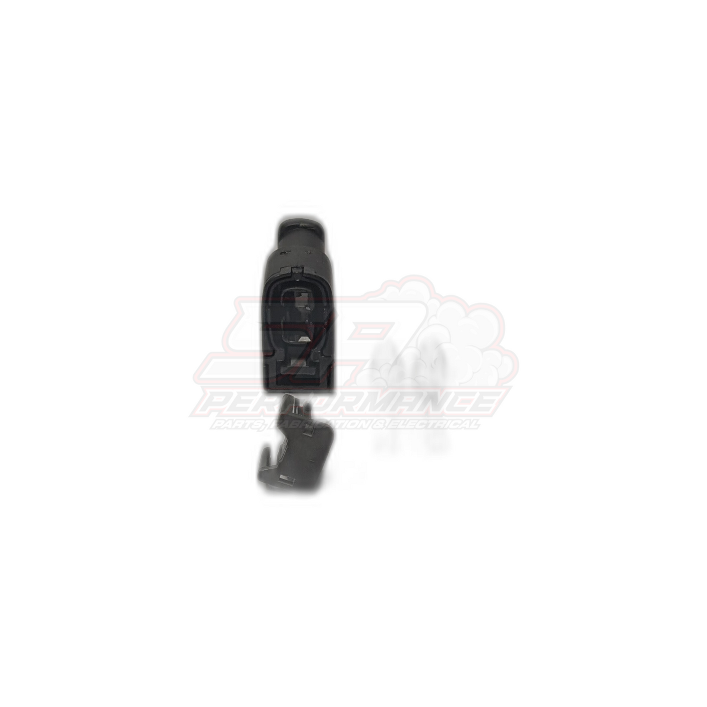 Toyota Denso 2 pin ignition coil connector housing and terminal shown separately in black plastic