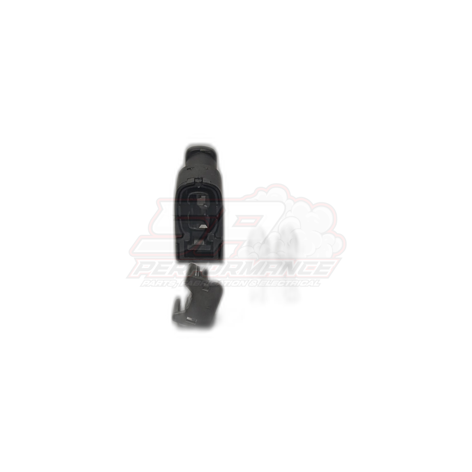 Toyota Denso 2 pin ignition coil connector housing and terminal shown separately in black plastic