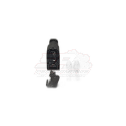 Toyota Denso 2 pin ignition coil connector housing and terminal shown separately in black plastic