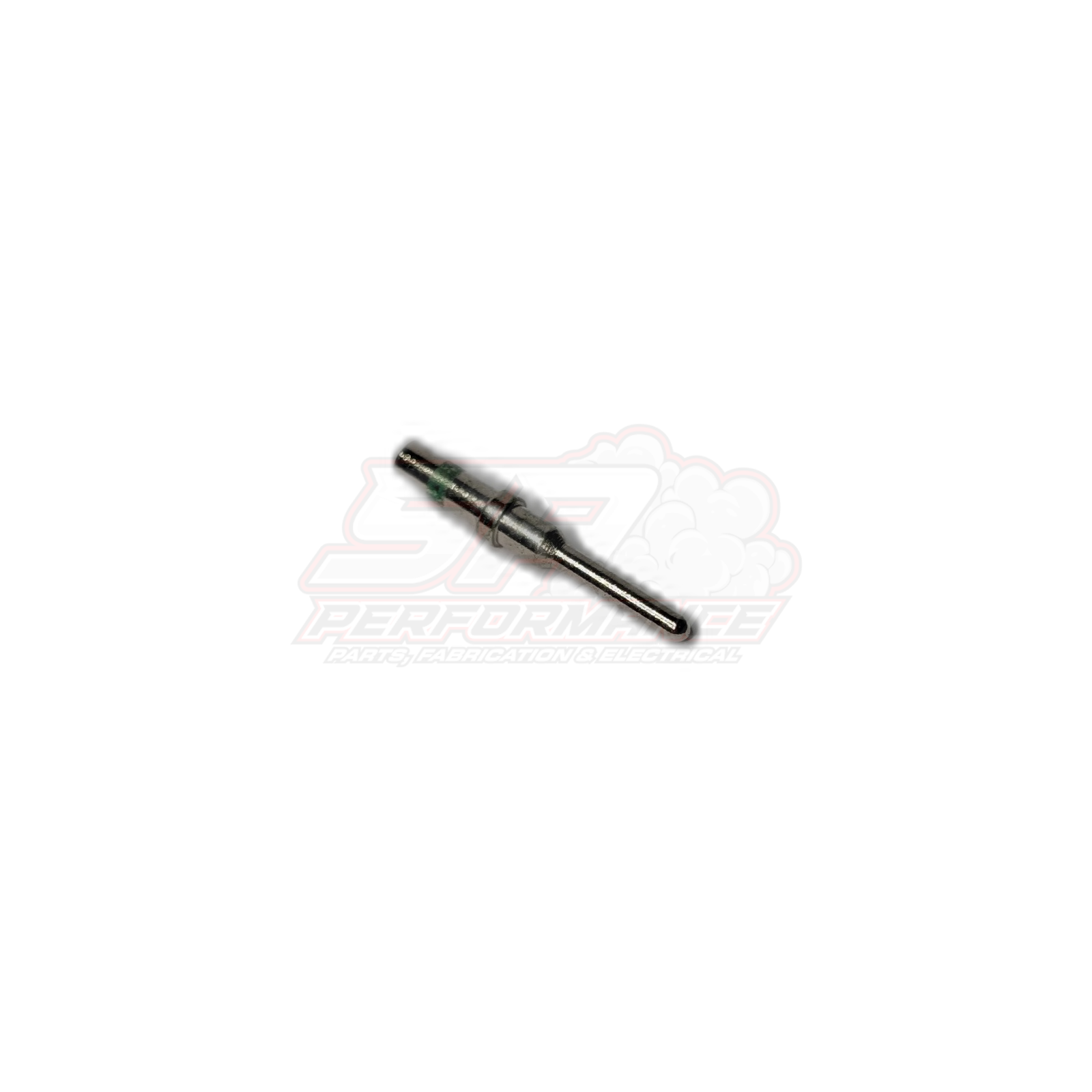 Deutsch DT solid green band male terminal pin 1.0-2.0mm² angled side view showing crimp barrel and tip