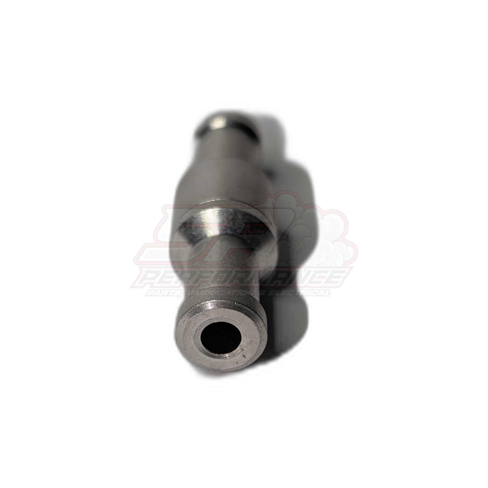 10mm aluminium inline one way valve angled view showing threaded bore and barbed end connection detail
