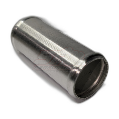 Polished aluminium 45mm straight hose joiner angled view showing beaded ends and brushed metal finish