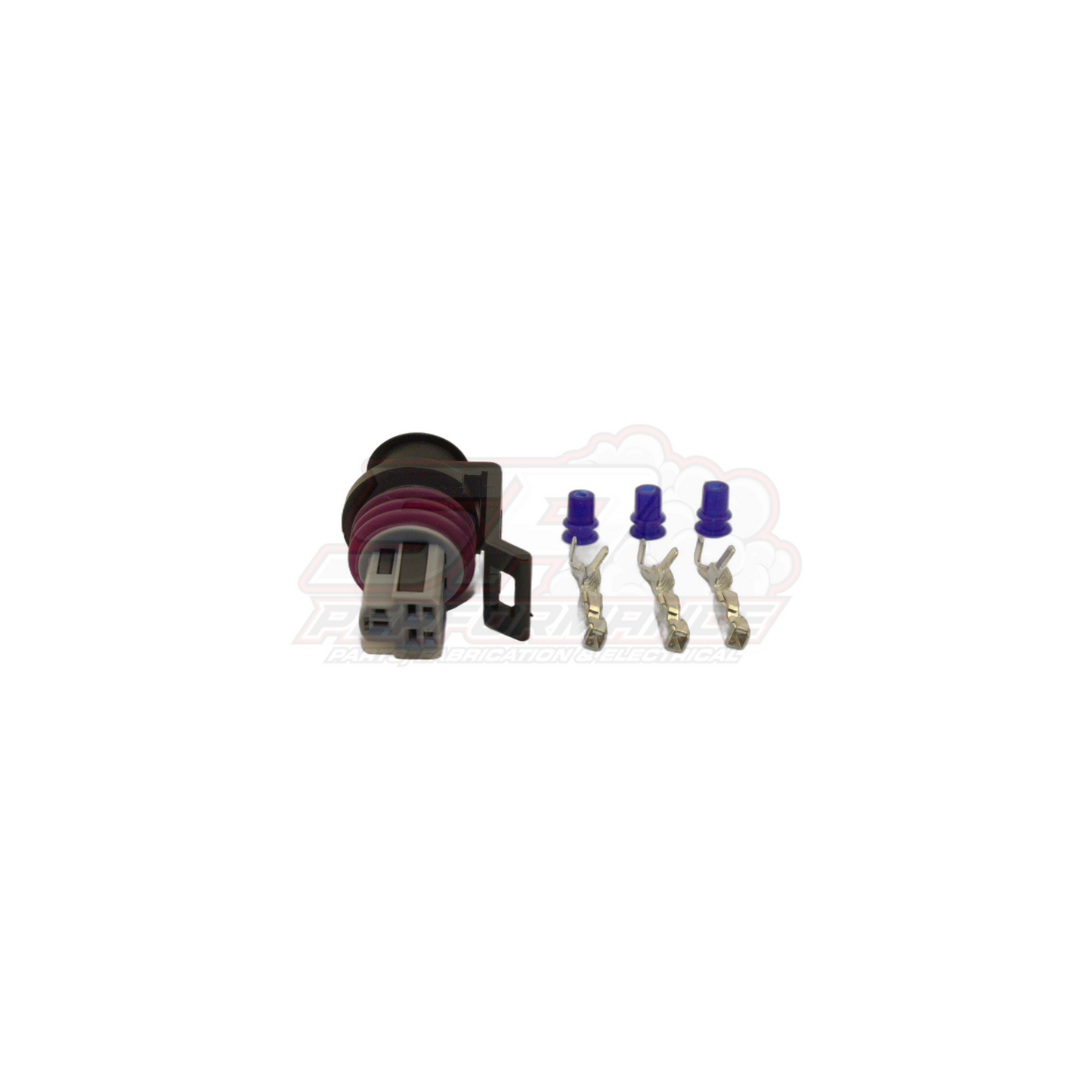 3-pin Delco GM Holden connector with black housing, purple seals, and three gold terminals for TPS oil pressure TI sensors