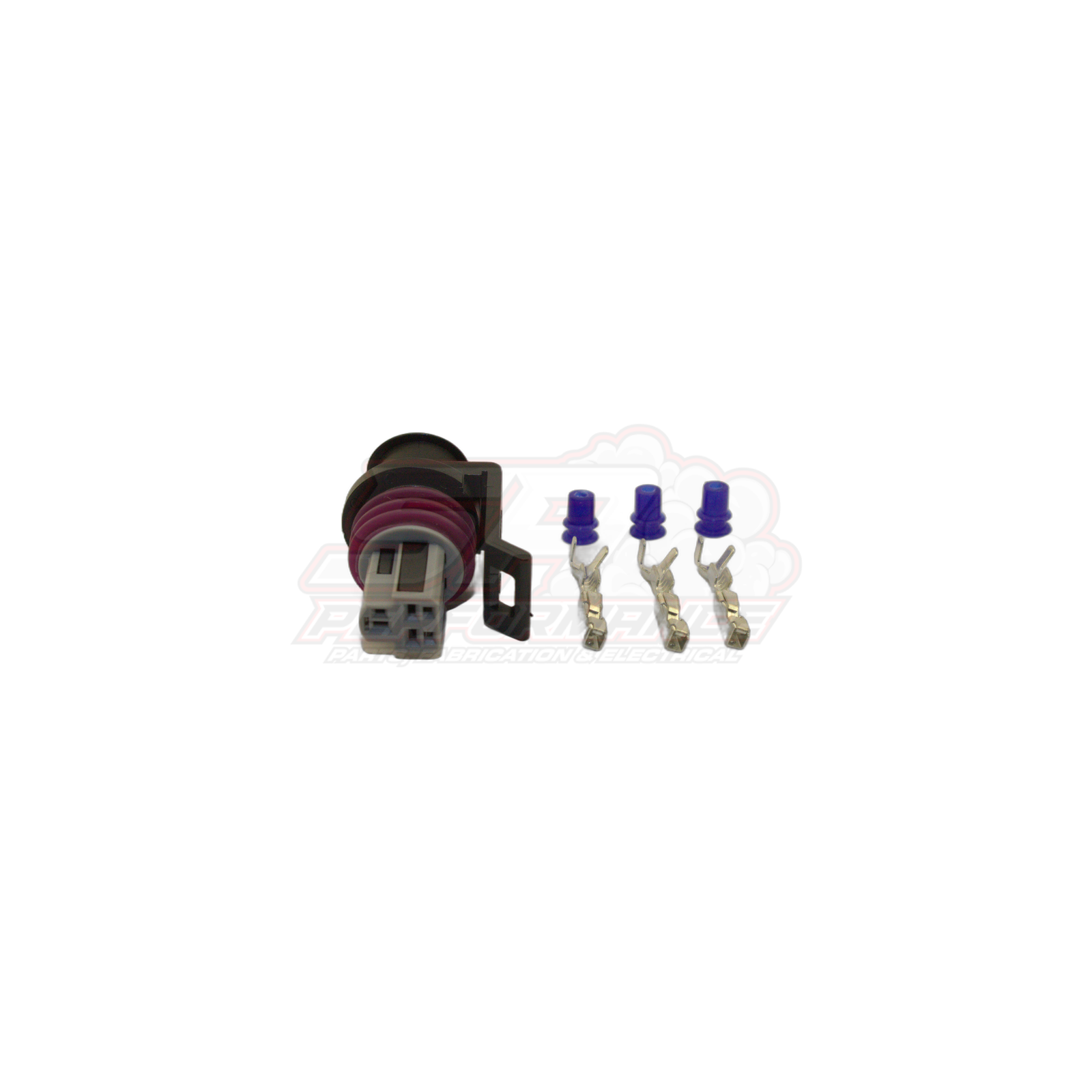 3-pin Delco GM Holden connector with black housing, purple seals, and three gold terminals for TPS oil pressure TI sensors