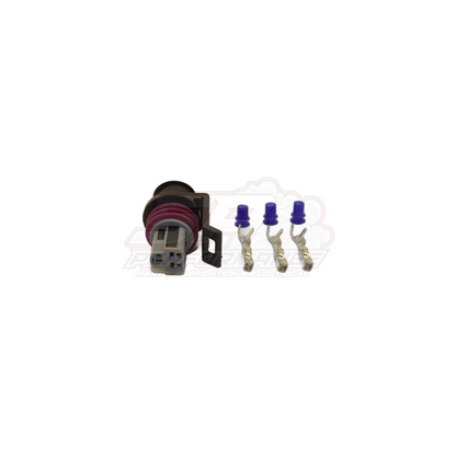 3-pin Delco GM Holden connector with black housing, purple seals, and three gold terminals for TPS oil pressure TI sensors
