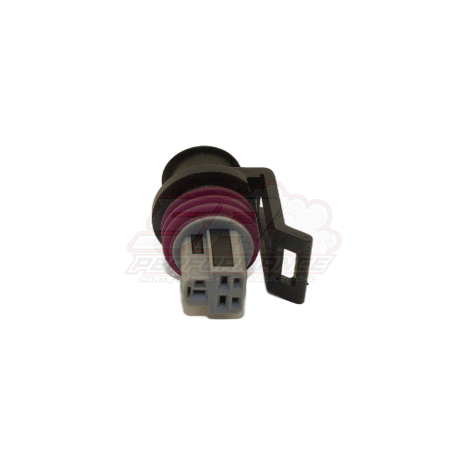 3-pin Delco GM Holden connector angled view showing grey housing, red seal, black clip and terminal pins for TPS oil pressure sensors