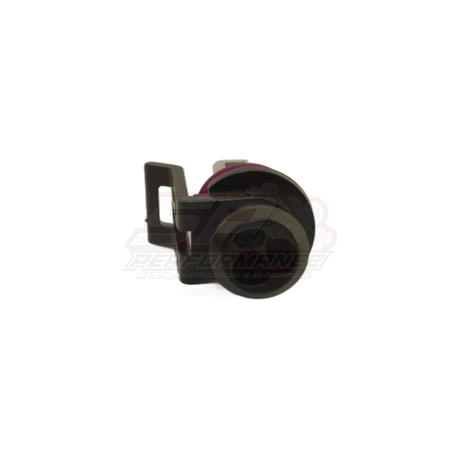 Side view of 3-pin Delco GM Holden sensor connector showing black housing with clip and grey rear seal for TPS oil pressure applications