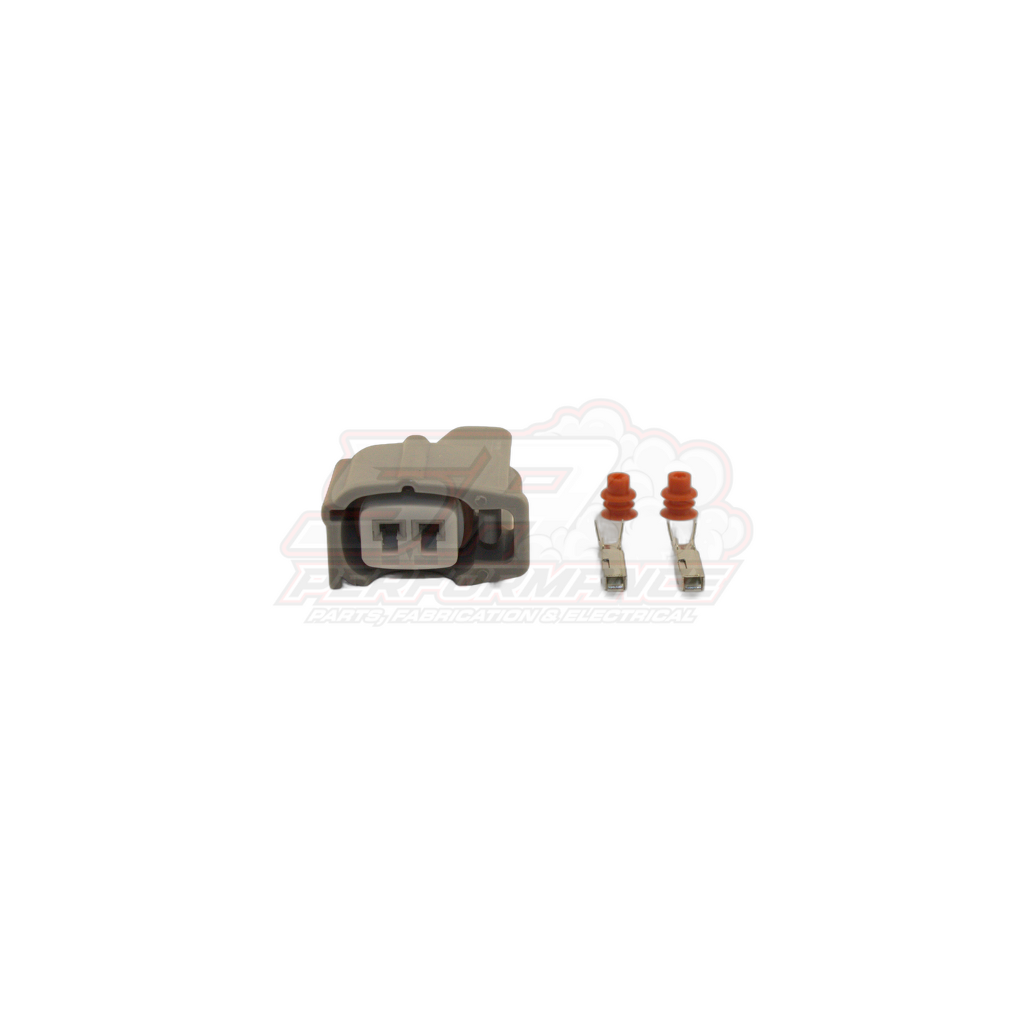 Denso 2-pin fuel injector connector housing with two female terminals and red seals for Nissan Toyota Mitsubishi