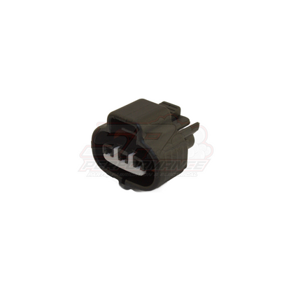 Denso 3-pin connector angled view showing black housing with grey terminal insert for Toyota 1JZ 2JZ MAP TPS sensors