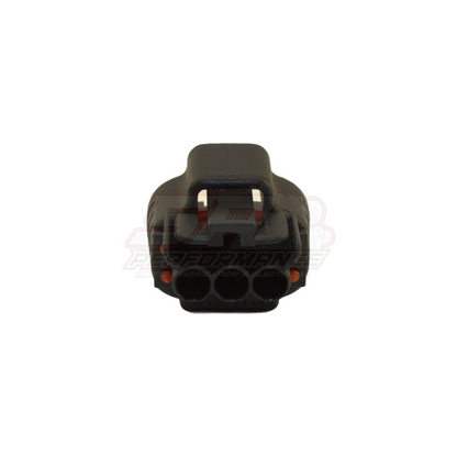 Black Denso 3-pin connector housing front view showing three circular terminal cavities and locking tab for Toyota 1JZ 2JZ MAP TPS sensors