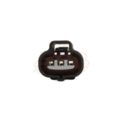 Front view of black Denso 3-pin connector showing female terminals and brown seal for Toyota 1JZ 2JZ MAP TPS sensors
