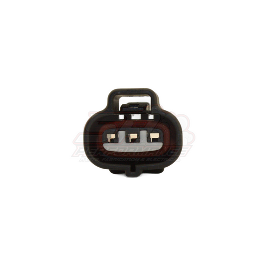 Front view of black Denso 3-pin connector showing female terminals and brown seal for Toyota 1JZ 2JZ MAP TPS sensors