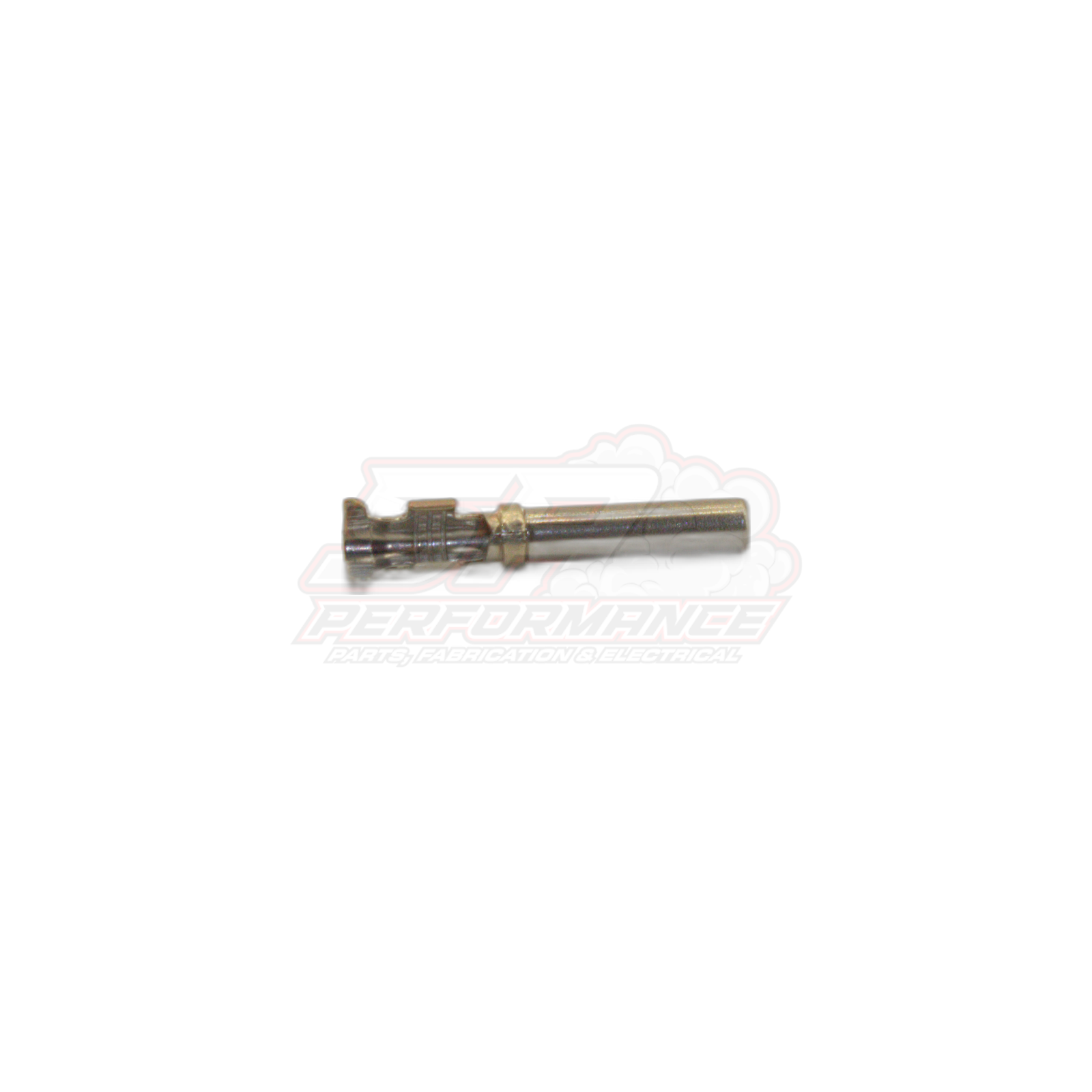 Deutsch DT 12-pin connector solid closed barrel terminal side view showing brass pin contact and cylindrical crimping sleeve