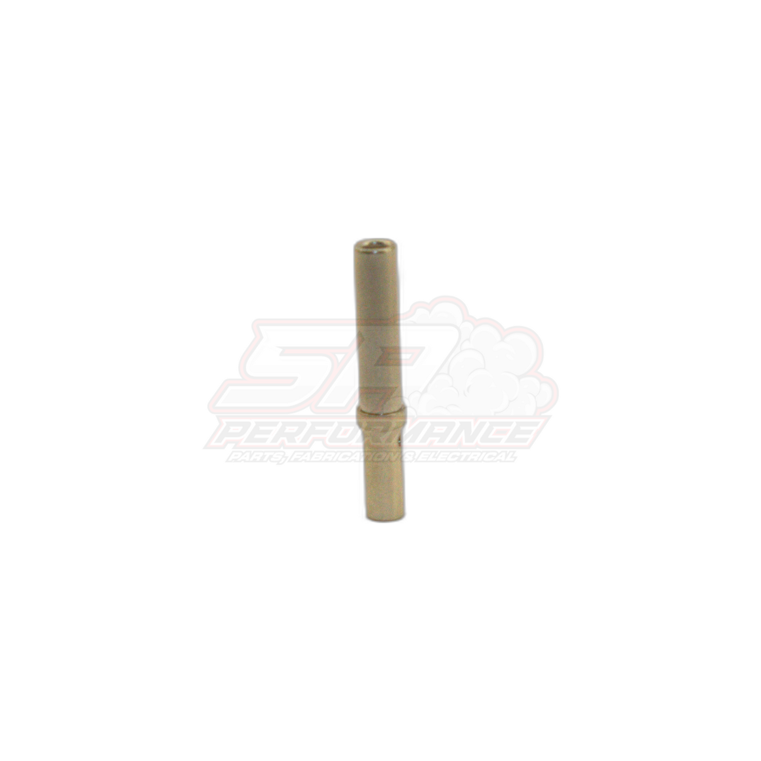 Brass Deutsch DT solid closed barrel terminal front view showing crimp barrel and contact pin sections