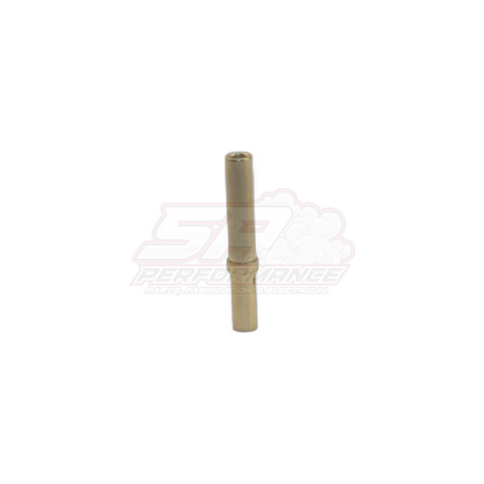 Brass Deutsch DT solid closed barrel terminal front view showing crimp barrel and contact pin sections