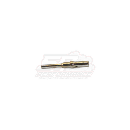 Deutsch DT male pin terminal 14-20 AWG side view showing gold-plated brass barrel and contact pin with centre crimp hole