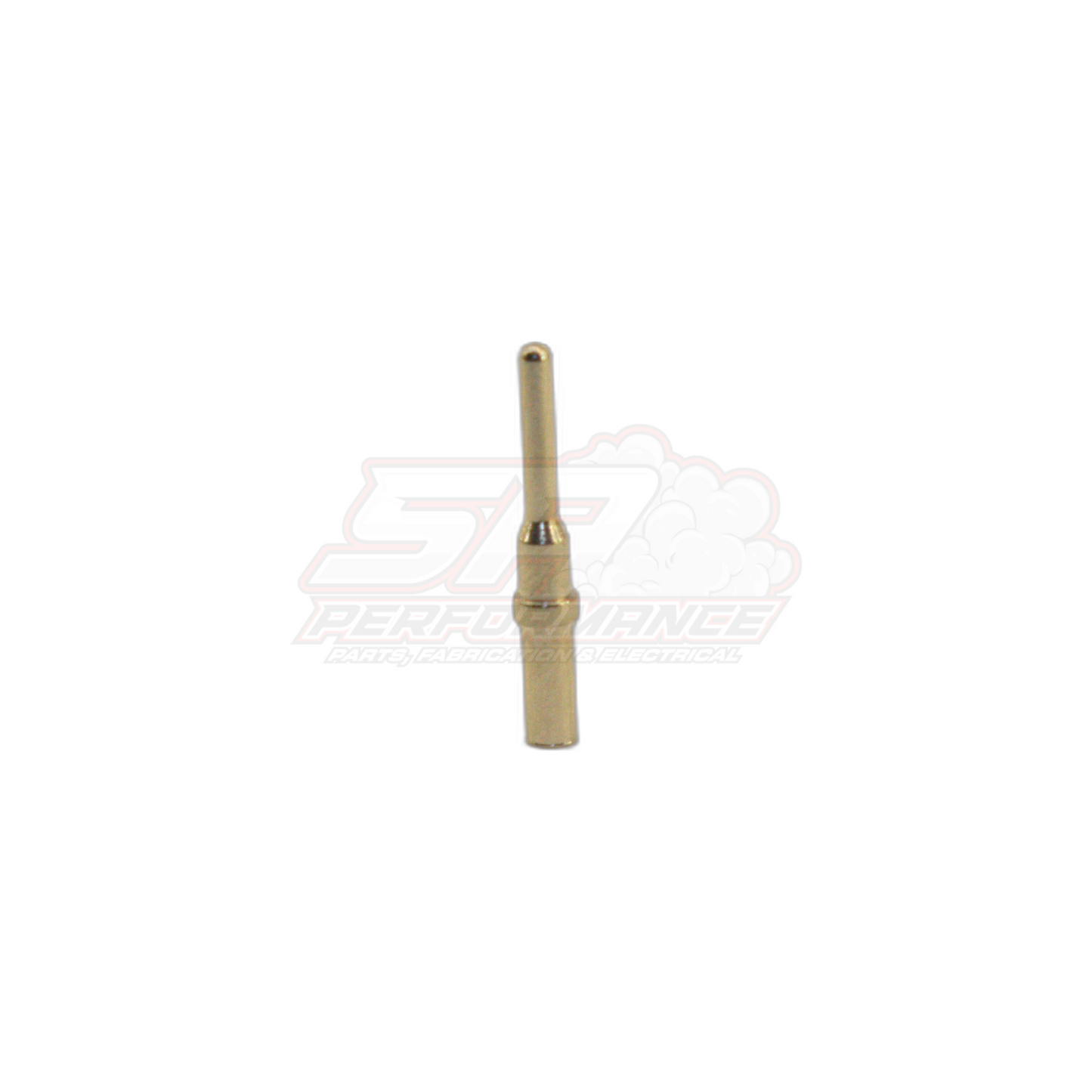 Brass Deutsch DT solid closed barrel terminal side view with rounded tip and crimp section for 14-20 AWG wire