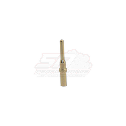 Brass Deutsch DT solid closed barrel terminal side view with rounded tip and crimp section for 14-20 AWG wire
