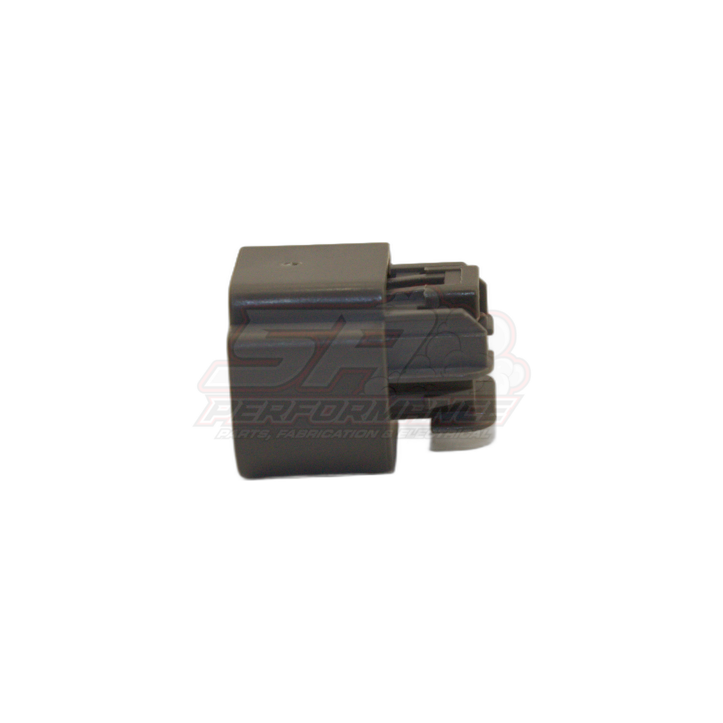 Black GM 3-pin flex sensor connector angled view showing housing block and male terminals for E85 fuel composition sensor