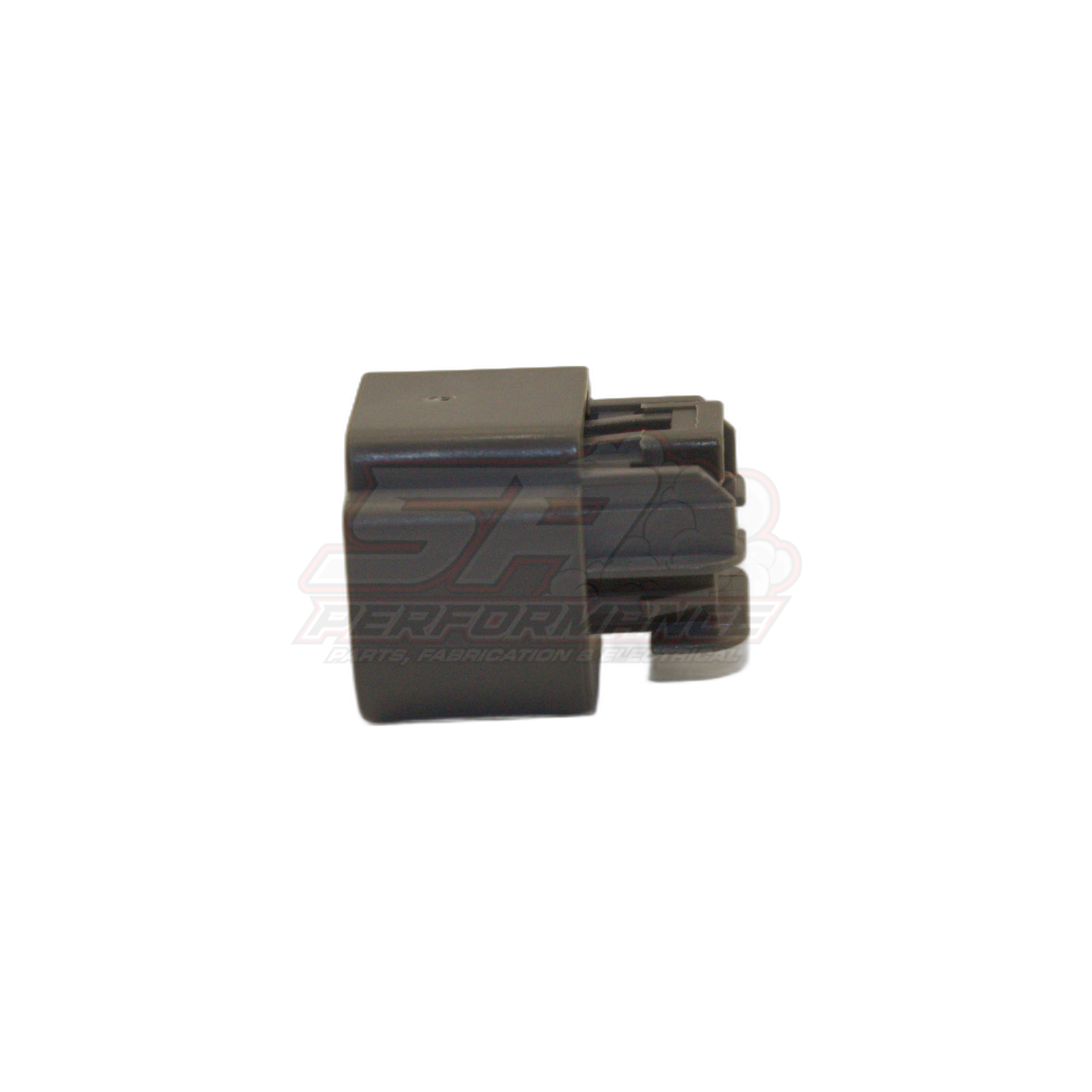 Black GM 3-pin flex sensor connector angled view showing housing block and male terminals for E85 fuel composition sensor