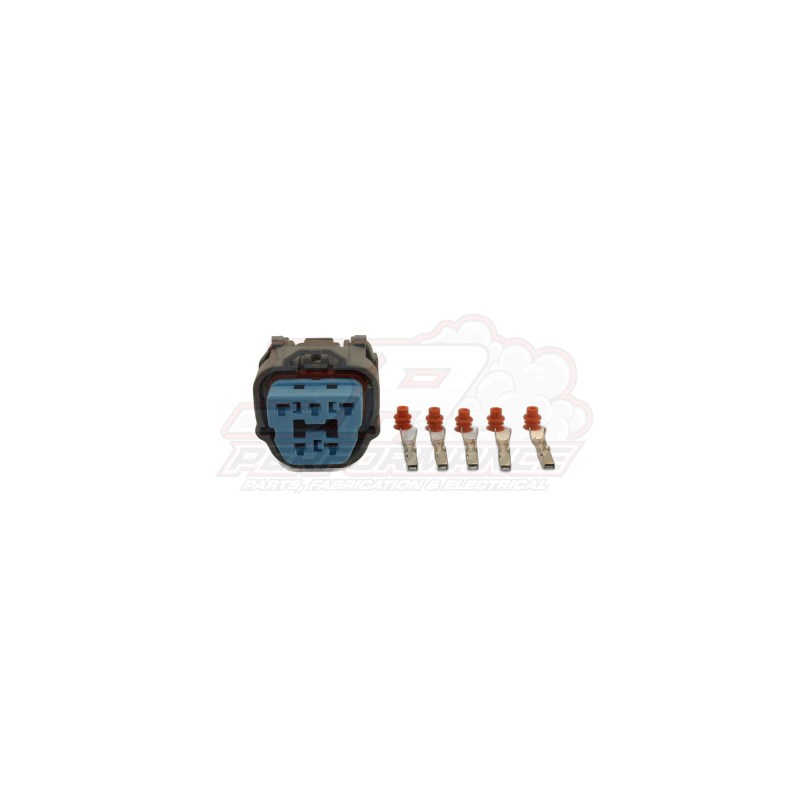 GM 5 pin fuel pump connector kit with black housing, blue insert and five metal terminals with red seals for Holden Mitsubishi Honda modules