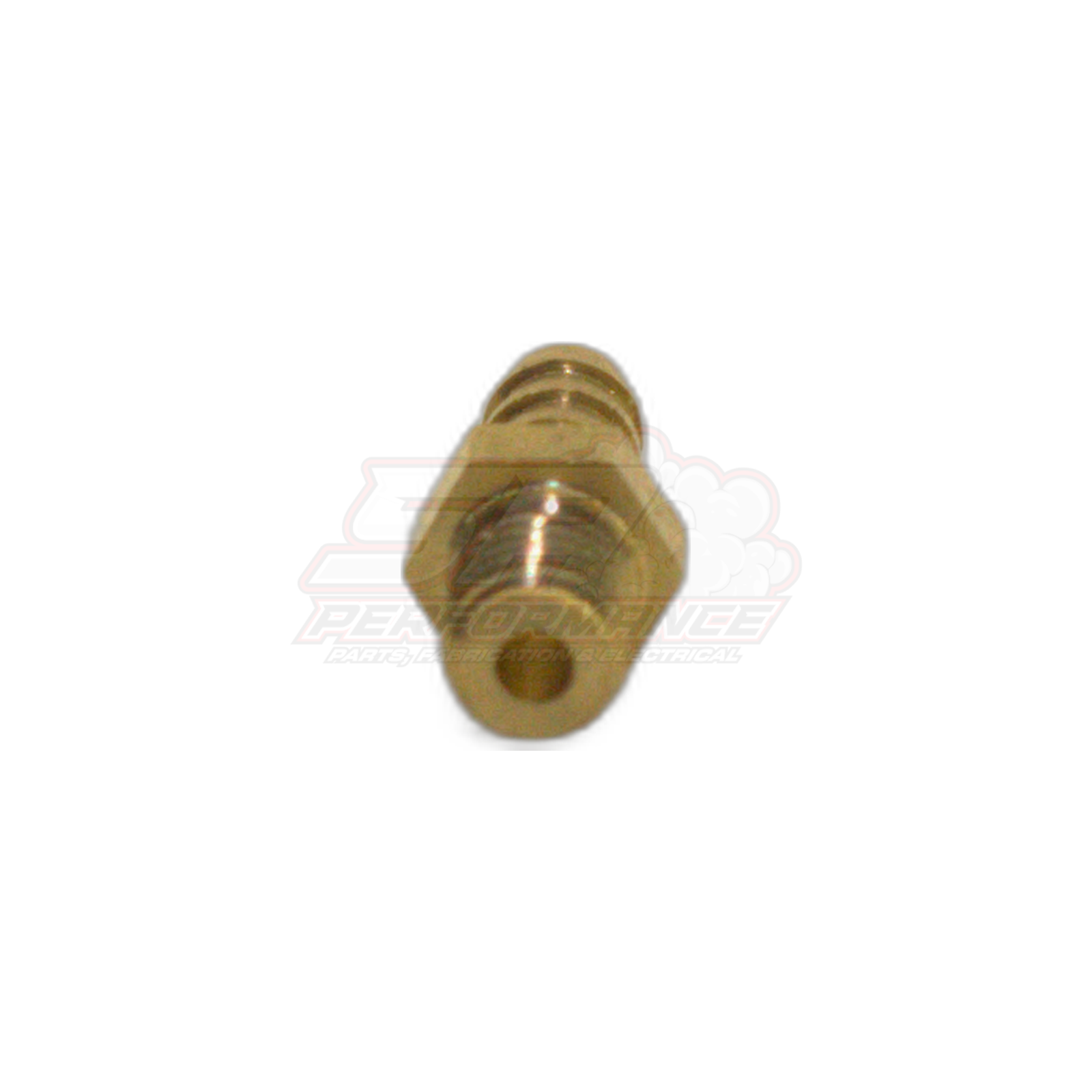 M4 x 0.7 male metric to 3mm barb brass fitting angled view showing threaded end and barbed connection with centre bore