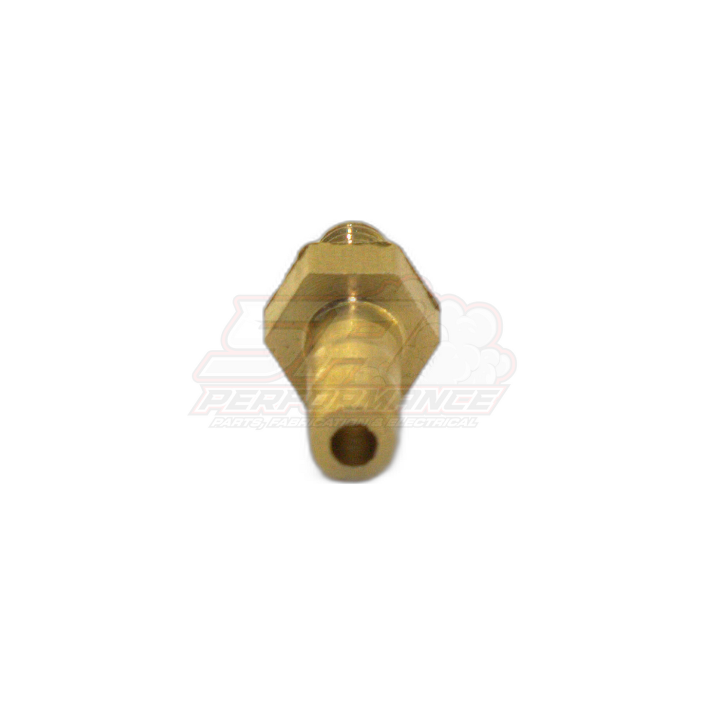 M4 x 0.7 male metric to 4mm barb brass fitting angled view showing hex flats, stepped barb and threaded male end