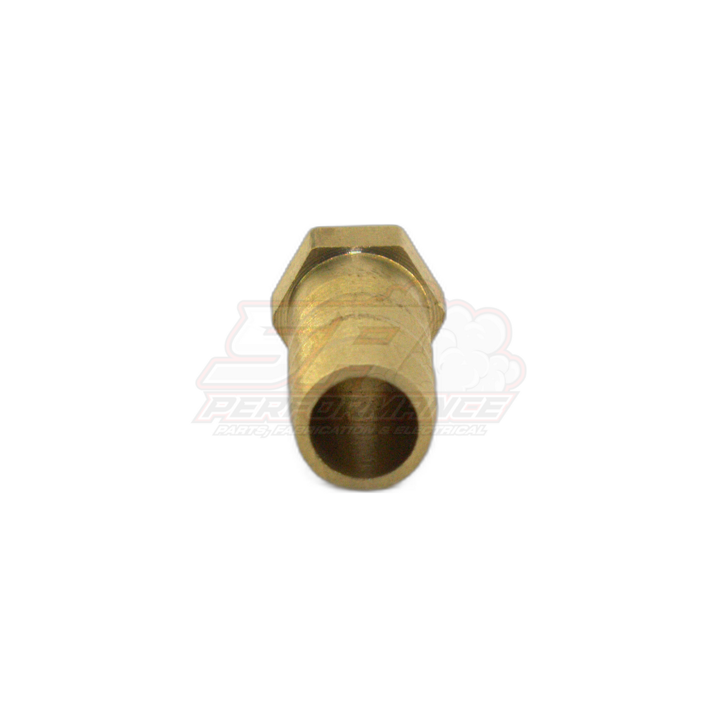 M5 x 0.8 male metric to 8mm barb brass fitting showing threaded end and hollow bore detail view
