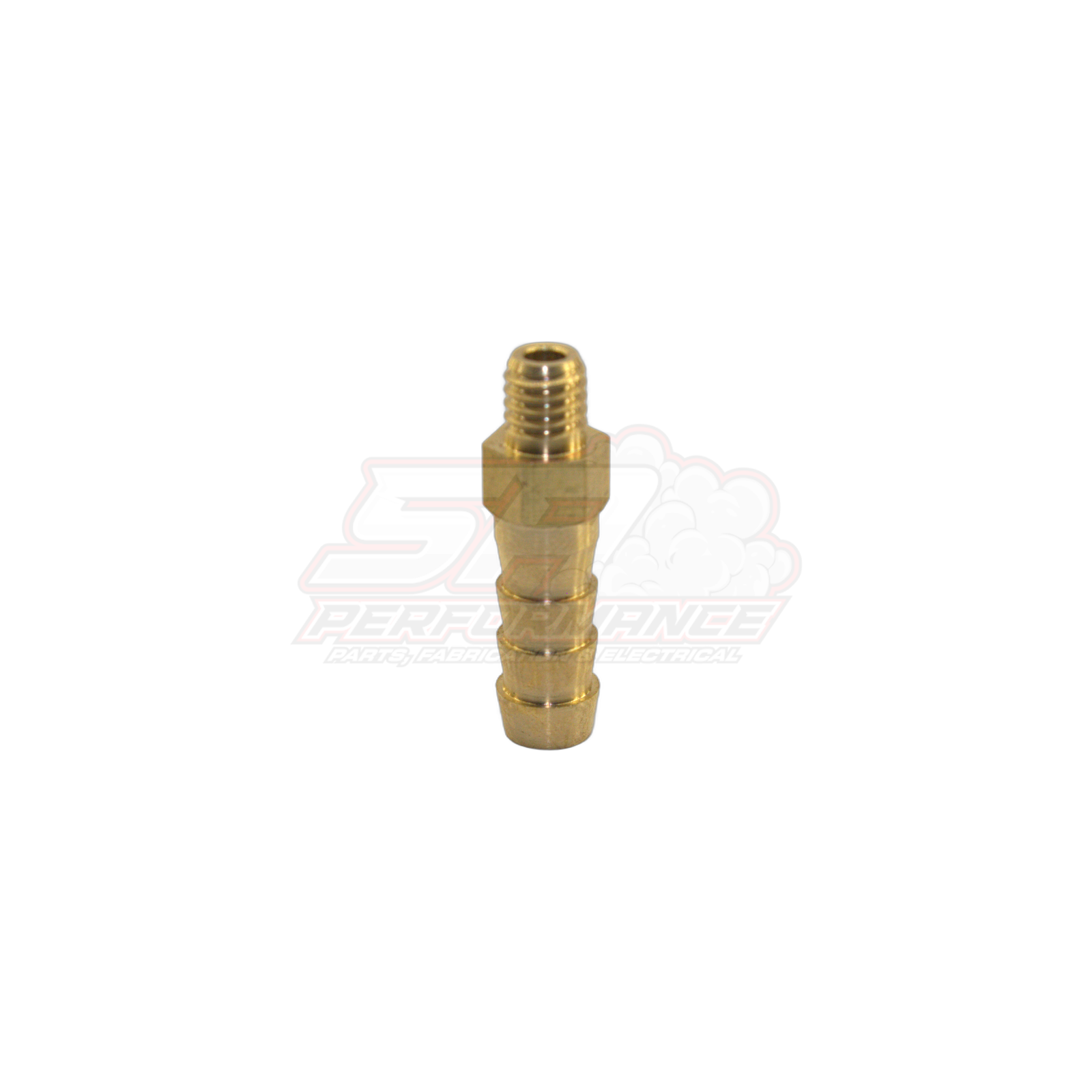 M6x1.0 male metric to 6mm barb brass fitting front view showing threaded end and stepped barb tail