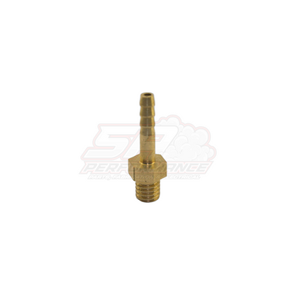 Brass M6 x 1.0 male metric to 3mm barb fitting showing threaded hex section and stepped barb tip